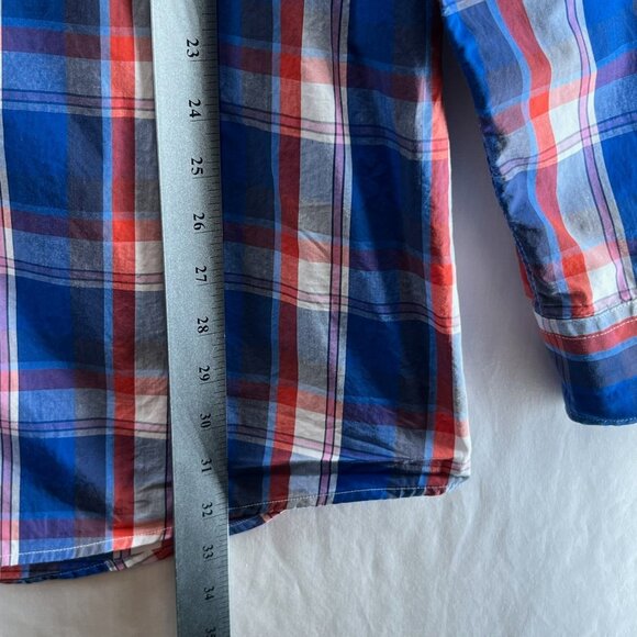 Double Pump Button Down Shirt Mens 2XL Tall Long Sleeve Easy Care Plaid Blue Red - Picture 9 of 11